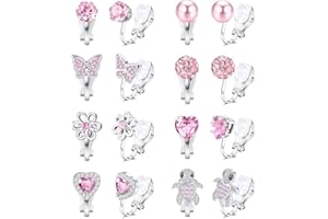 SUWIWKKOA 8 Paar Ohrclips Kinder Clip Ohrringe Mädchen on Ohrringe Ohne Ohrloch Hypoallergene Herz Stern Blumen Regenbogen Schildkröten Niedlich Rosa Ohrclips Für Ohne Ohrlöcher Schmuck Für Kinder Mädchen