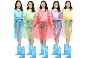 yufana 5 Pcs Poncho Lluvia Transparente,Impermeables Desechables Ponchos Impermeables de Emergencia Funda Bota Desechable 5 Pares Plástico Zapatos Desechables Fundas Botas,para Turismo(Aleatorio)