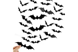 FINGOOO 3D Bat Wall Stickers, 36 Pieces Bat Attack Sticker Decal Halloween Decoration Window Décor