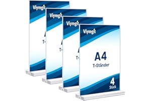 Viymgit 4 Stück Aufsteller DIN A4, glasklarer T-Ständer Hochformat Acryl A4 Werbeaufsteller, Tischaufsteller für Werbung, Speisekarte, Hinweisschild