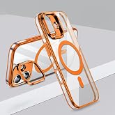 AhSen iPhone i&ccedil;in Kılıf Kamera Korumalı Magsafe Wireless Şarj &Ouml;zellikli Lens Hediyeli Mat Şeffaf Renkli Standlı Kılıf (Turunc