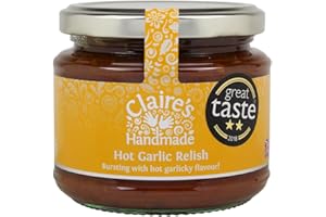 Claire's Handmade - Hot Garlic Relish (200g) - Great Taste Award Winning Traditionally Made Hot & Spicy Relish, Bursting with Flavour, Suitable for Vegetarian, Vegan & Gluten Free Diets, GMO Free