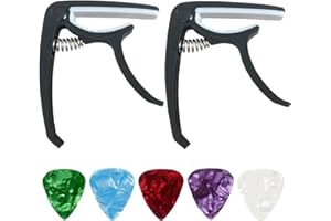 COACOM 2 kapodaster gitarowy z 5-częściowymi kostkami gitarowymi, wielofunkcyjny kapodaster, akcesoria do strojenia gitary akustycznej, gitary elektrycznej, ukulele (czarny, biały)