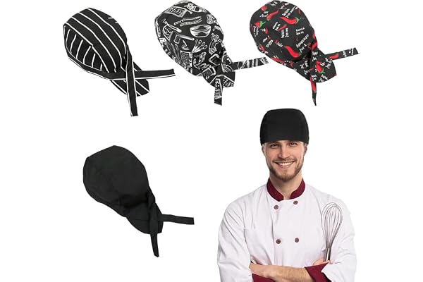 KASESSS 4 stycken kockmössa, kockhatt för män och kvinnor, kockmössa, elastisk, justerbar kokmössa, andas, bandanakit, perfekt för restauranger, hotell, barer, butiker, skolor och hemma, Svart