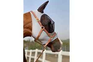 TGW RIDING Masque anti-mouches pour cheval super confortable avec oreilles (taille L, gris clair)