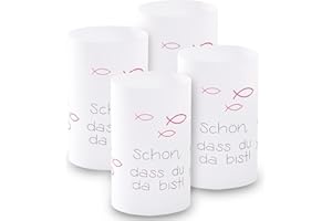 FYOJAIC Windlicht Fisch Deko, 8 Stück Mini Tischlichter Kerzen Deko als Tischdeko für Junge und Mädchen Kommunion Konfirmation Taufe Teelichter I Schön DASS du da bist I ca. 6,0 x 10,0 cm (Rosa)