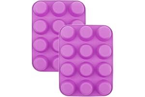 YXHZVON 2 Pezzi Stampi in Silicone per Cioccolatini,Teglia Antiaderente in Silicone con 12 Stampi Muffin, per Realizzare al Cioccolato, Torte, Gelatina, Budino（Viola