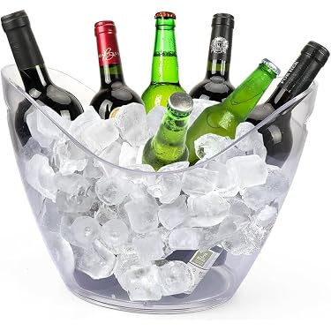 Glacière à bière en bois massif Nature avec poignée en acier et seaux à glace pour boissons