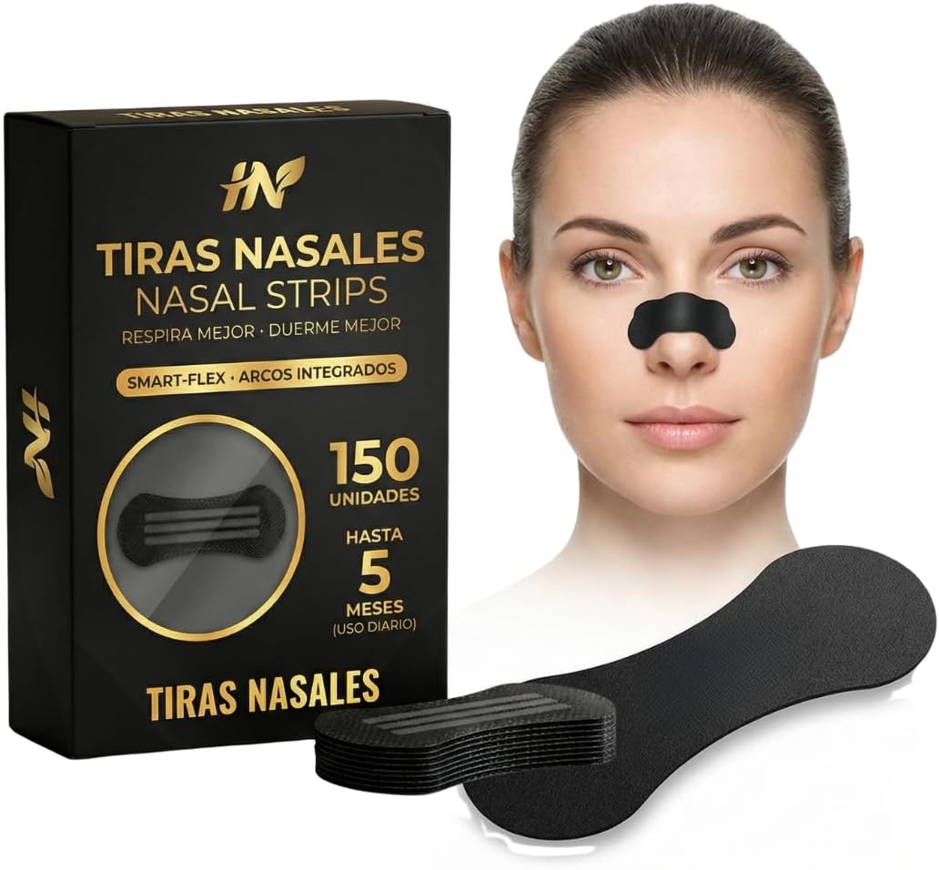 HN® PACK AHORRO 150 Tiras Nasales Deportivas I Dilatador Nasal Antironquidos para Dormir I Alivia la Congestión Nasal Para Respirar Mejor Por La Nariz I Nasal Strips Negras Para Reducir Ronquidos.