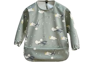 Cozozn Baby Weaning Bib Long Sleeves Toddler Feeding Bibs with Arms Back Waterproof Coverall Weaning Bib