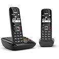 Gigaset AS690A Easy to Use Cordless DECT Home Digital Telephone with Answering Machine, Speakerphone, Nuisance Call Block - Black/Grey (Twin Pack)