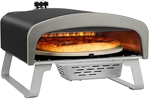 DOBADN Q Pizza Gas Pizza Oven，Portable Propane Pizza Oven with Automatic Rotating Stone 13 inch for Outdoor Cooking, UK Gas Regulator Included