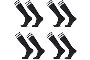 HAGOT 4 pares de Calcetines de Fútbol para Niños, Calcetines de Deporte Largos Niños Niñas, Elásticos Entrenamiento Transpirables para Fútbol, Baloncesto, Rugby, Correr, 5-12 Años