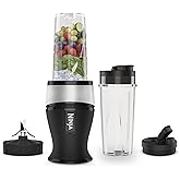 Ninja 700W Slim Blender & Smoothie Maker, 2x 470ml Cups with Spout Lids, Personal Blender, Crush Ice & Frozen Fruit, Silver/B