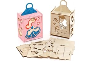 Baker Ross FE195 Kits de Linterna de Madera de Sirena - Paquete de 3, juego de manualidades de madera para niños, actividades creativas para que los niños coloreen, decoren y exhiban