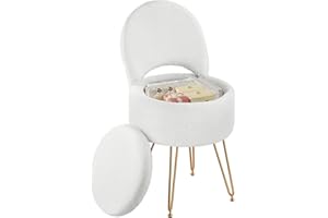 ‎ROLANSTAR Rolanstar Schminkstuhl mit Stauraum, Schminktisch Stuhl mit Klappbare Rückenlehne, Bürostuhl mit Kunstfell-Sitz, rutschfeste Metallbeine, für Teenager (Weiß, L)