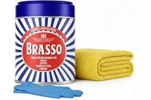 FUSION FINDS Brasso Metal Polish Wadding (75g) RESTORATION KIT | Includes Specialist 200gsm Microfibre Polishing Cloth (30x30cm) + Protective Nitrile Gloves | Complete Set for Brass, Copper & Chrome