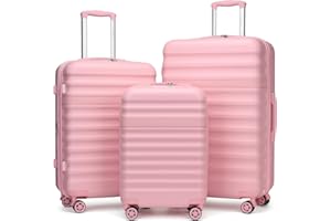 KONO Set Valigie da 3 Pezzi Valigia Bagaglio a Mano Trolley Valige ABS+PC Valigia 55cm + Valigia 65cm + Valigia 75cm con 4 Ruote e TSA Lucchetto, Rosa