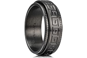 King Will 8mm Black/Silver Brushed/Chain & Viking Runes/Greek Key/Magic Ring/Moon & Star/Viking Spinner Ring Stainless Steel Fidget Ring Anxiety Ring For Men