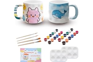 MEIKYING Tassen Bemalen Set, Keramik Bemalen Set 2-Teiliges Weiße Porzellan Tassen zum Bemalen Sets für Erwachsene & Kinder, DIY Keramik Malset Kreatives Geschenk enthält 4*Pinsel, 2*Farbwanne, 2*12 Farben