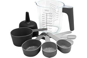 NERTHUS FIH 1382 Set de 9 Piezas: 8 Cucharas Medidoras y Jarra 1L - Plástico Libre de BPA, Ideal para Medir Ingredientes Líquidos y Secos en Cocina