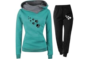riou 2023 Chándal Mujer Completo Invierno Original, Divertido Estampado Conjunto Ropa de Deportivo 2 Piezas Sudadera con Capucha Manga Larga y Pantalón Jogger para Fitness Jogging S-XXL