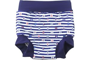 BabyPreg Baby Kind Schwimmen Briefs Abdeckung Windel mit hohen Taille Bauchschutz Badeshorts (Marine Streifen, 2-3 Jahre)