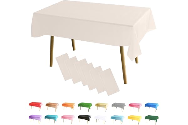 MOMAHUA 6 Packs Ivoire Nappes,137x274cm PEVE Nappe de Table Rectangulaire,Nappes Imperméables pour Fête Anniversaire,Picnic,Exterieur,Jardin,Mariage,Noël,Halloween