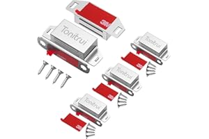 Tonitrui Lot de 6 loquets magnétiques pour porte d'armoire, fond plat avec adhésif, 15,9 kg (argenté, lot de 4)