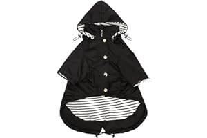 MOREZI Hunderegenmantel, mit Reißverschluss und reflektierenden Knöpfen, Regen-/wasserdicht, Verstellbarer Schultergurt, abnehmbare Kapuze, hält den Hund sauber und ordentlich-Schwarz-S