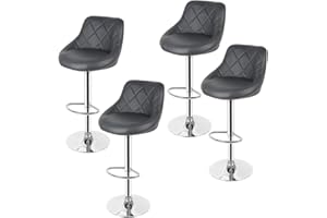 YIFAA Tabourets de Bar Lot de 4 en Cuir synthétique,Hauteur réglable 84-104cm (4-Gris)
