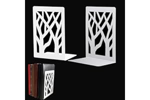 GOSLYLY Serre Livre, Presse Livre en Métal, Cale Livre pour Décoration Bureau, Écoles, CD, Librairie Étagère à Livres bookends 1 Paire (Blanc) (Blanc Lierre)