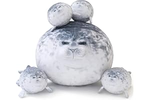SQEQE Chubby Seal Pillow Plush with 4 Baby Seal Plushies in her Tummy, Stuffed Cotton Plush Animal Toy Gift for Kids