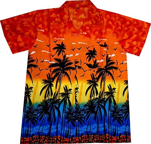 Hawaiian Shirt „Hawaiian Paradise (orange)“ / for men / size S – 6XL / breast pocket / beach / palms / holiday