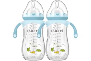 Oberni Anti-Colic Baby Bottles, 330ml / 11oz Weigthed Toddler Milk Feeding Bottles with Size “+” Variable Flow Teat for 12m+, Blue/Pack of 2