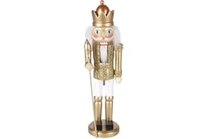 OBC-KUNSTHANDWERK Nussknacker Kunsthandwerks-Stil König mit Zepter Gold-weiß / 25 cm/weihnachtlicher Nussknacker/handbemalte Deko Figur aus Holz/weihnachtlich dekorieren