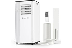 HOMESTIX 9000 BTU Klimaanlage Mobil, 4-in-1Mobile Klimaanlage, Luftentfeuchter, 2-Stufiger Lüfter, Intelligenter Schlafmodus, Digitale Displays, Fernbedienung und 24-Stunden-Timer, Kühlfläche bis zu 88 m³(33㎡)