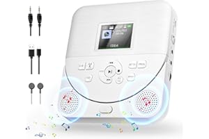 Portable cd player with bluetooth, FELEMAN personal cd player with speakers/rechargeable battery/display/headphones, Car cd player with AUX cable, can insert TF card