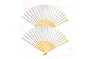PRYON 2 Pack White Hand Fan Folding,Chinese Handheld Foldable Manual Round Hold Paper Fans Large Women Personalised,for Festival Wedding Church Preference Ballet Dance Performance Dancing Home Decoration