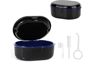 HNCY Zahnspangendose, Prothesendose, Gebissdose Tragbar, Zahnprothesen Behälter mit Sieb und Spiegel, Zahnschiene box für Zahnspange/Falsche Zähne/Aufbissschiene Aufbewahrung und Reiniger, Denture Bath Box