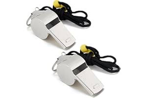 KOLAMOM Cheerhom 2 Sifflets, Sifflets de Survie, Acier Inoxydable Sifflet Arbitre, Sifflet De Sport avec Cordon pour Les Entraîneurs, Les Arbitres, Argent