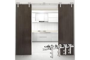 WOLFBIRD 12FT/366CM Herraje para Puerta Corredera Kit de Acero Inoxidable Accesorios para Puertas Correderas Riel Juego para Puerta de Madera Doble（Estilo Y）