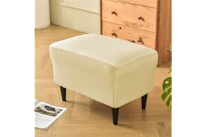 Highdi Funda Otomana Rectangular Elástico Spandex Color Sólido Funda para Reposapiés Sofá con Parte Inferior Elástica, Protector de Puff Funda para Taburete Antideslizante (Beige)