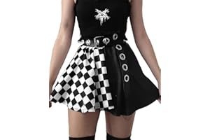 DINGJIUYAN Jupe plissée noire avec imprimé croix punk