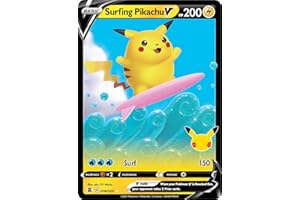 TITAN CARDS Surfing Pikachu V 008/025 - Carta Pokemon ultra rara (celebrazioni 25° anniversario) + TitanCards® Toploader