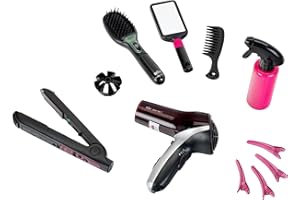 Theo Klein 5885 Klein 5873 Braun Satin Hair 7 Mega Set I Mit Haarglätter, Bürste und vielem mehr I Batteriebetriebener Fön I Verpackungsmaße: 49,5 cm x 8 cm x 26 cm I Spielzeug für Kinder ab 3 Jahren
