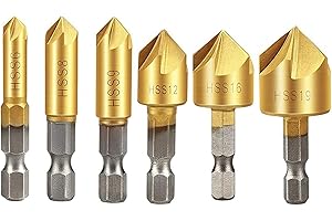 QLOUNI 6 pcs avellanador cónico HSS juego de brocas de 1/4" vástago hexagonal 5 flauta 90 ° agujero cortador broca avellanadora de biselado para madera metal cambio rápido Bit