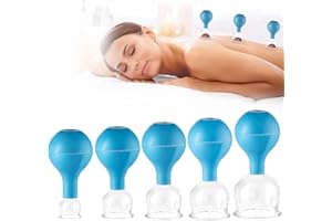 XMSZQU 5 Pezzi Coppette in Vetro per Massaggio, Coppettazione in Vetro, Set Terapia per Cupping Therapy Massaggio Viso, Potente Potenza di Aspirazione, con Sfera di Aspirazione per Viso e Corpo