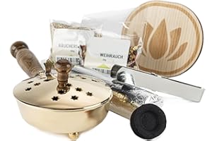 ‎MYZIRBE myZirbe Räucherpfanne Set 6 teilig - Räuchergefäß zum Räuchern von Weihrauch, Harzen, inkl. Weihrauch, Räucherkohle, Räuchersand, Räucherzange