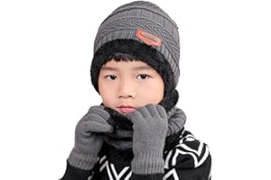 Gisdanchz Kinder Winter Mütze Schal Handschuhe Set - Strickmütze mit Fleecefutter für Jungen Mädchen